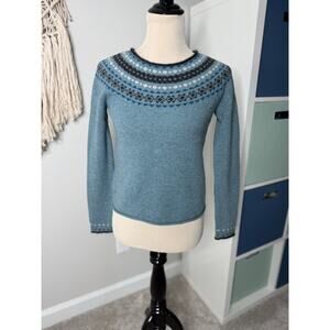 Garnet Hill Blue Lambswool Cashmere Wool Mohair Fair Isle Sweater Shirt XS